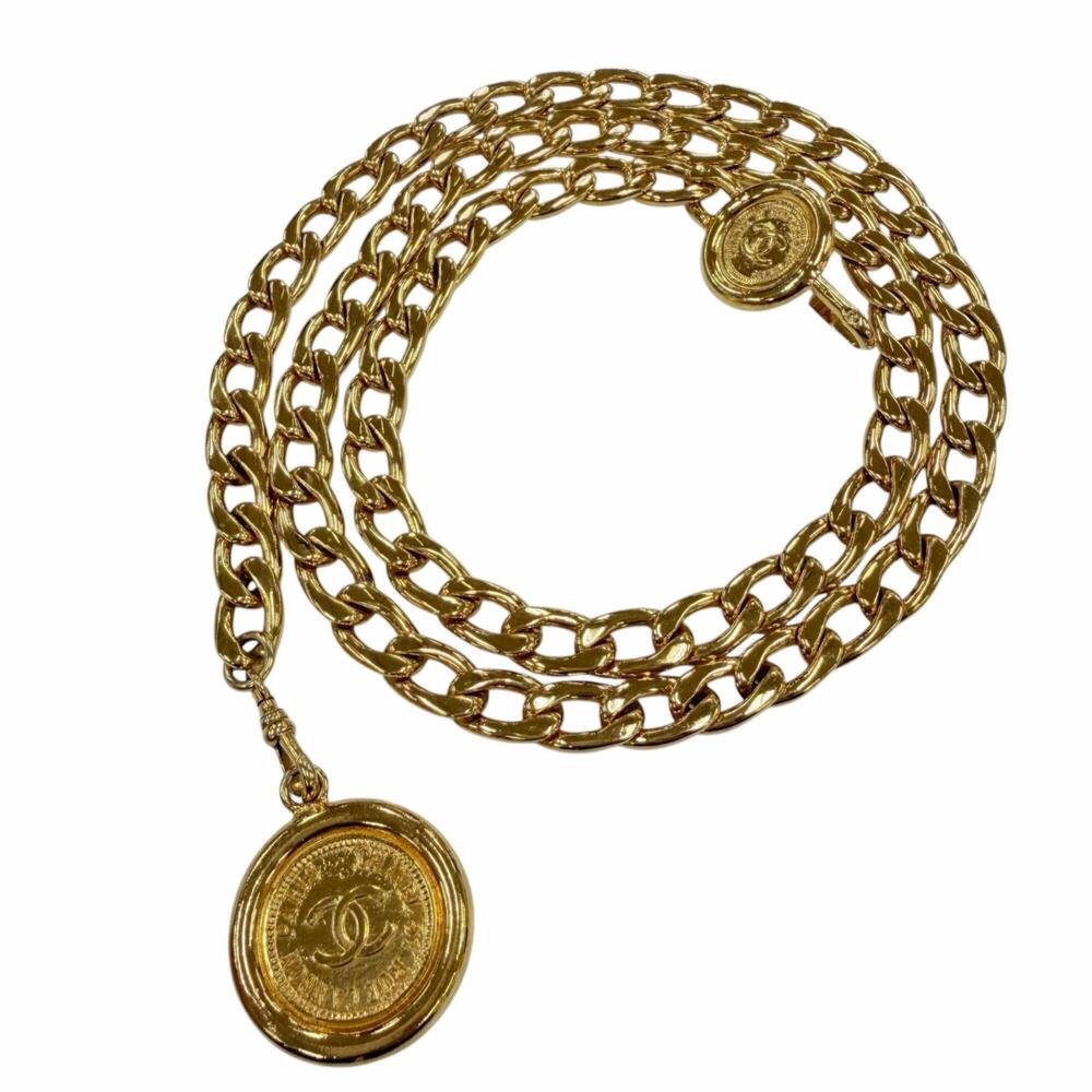 CHANEL Vintage Metal Coco Mark Coin Chain Belt Gold Women's